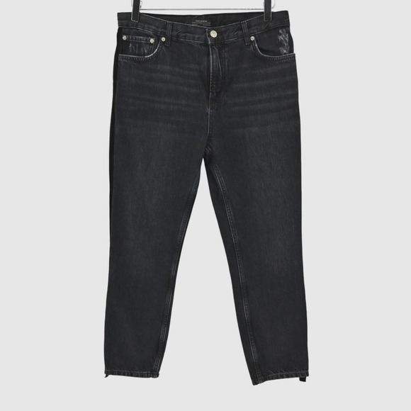 ZARA Jeans Womens Size 6 Black Velvet Side Stripe Premium Denim Tapered Leg Goth - Picture 1 of 11